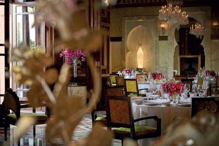 Reception tables laid in an event salon, Royal Mansour Marrakech