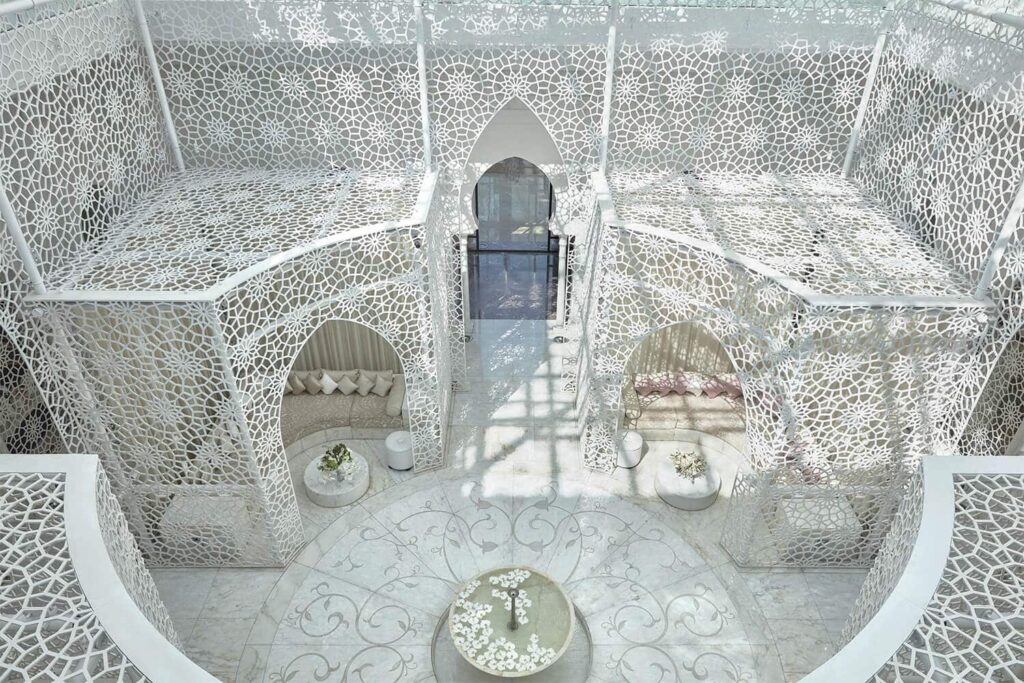 The hammam with carved white plasterwork