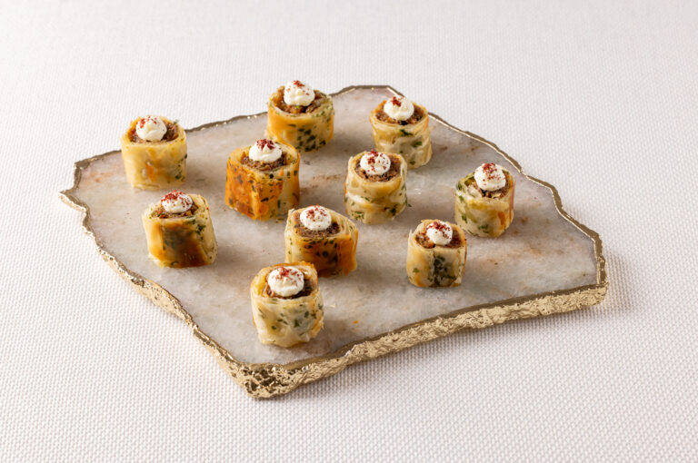 Canapés on a stone serving board, RSA House