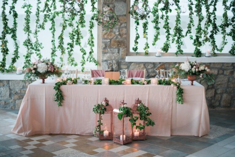 Sweetheart Table with Hanging Greenery, Saint John Hotel Villas and Spa