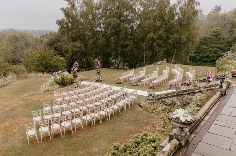 An outdoor ceremony in the grounds, Salomons Estate