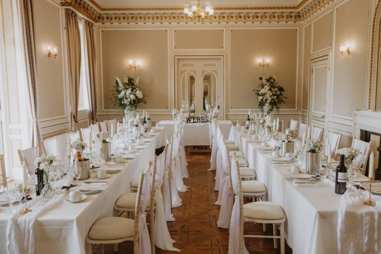 The Gold Room laid for a wedding breakfast, Salomons Estate