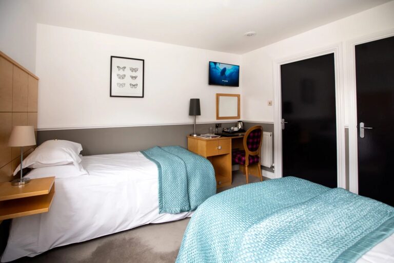 A twin bedroom in the guest accommodation, Salomons Estate