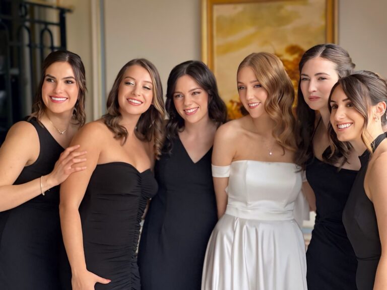 Bride and bridesmaids together after hair and make-up, Samantha Pretto