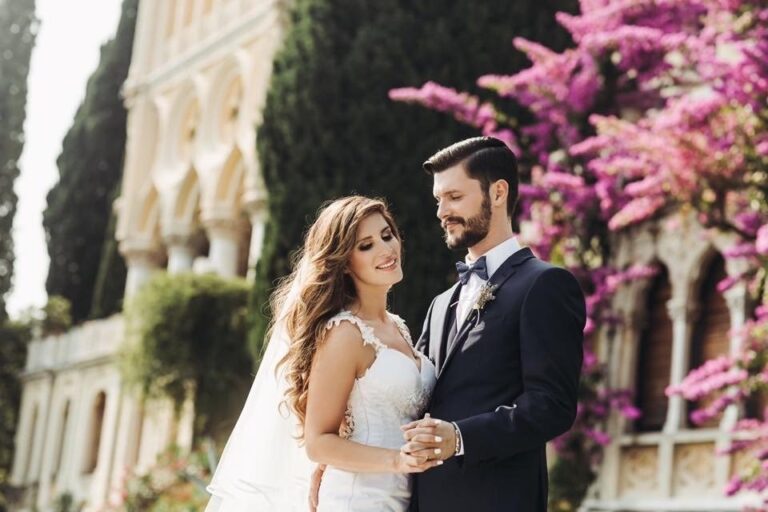 Couple on a garden terrace with flowering bougainvillea on Lake Garda, Samantha Pretto