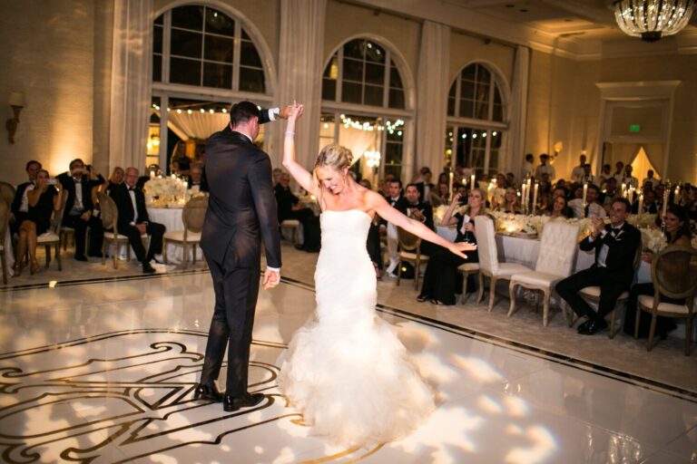 First dance on a monogrammed floor in a candlelit ballroom, Samuel Lippke Studios
