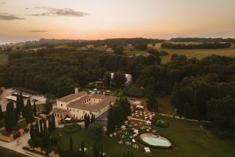 An Aerial View of the Wedding Reception at Sunset, San Pietro sopra le Acque