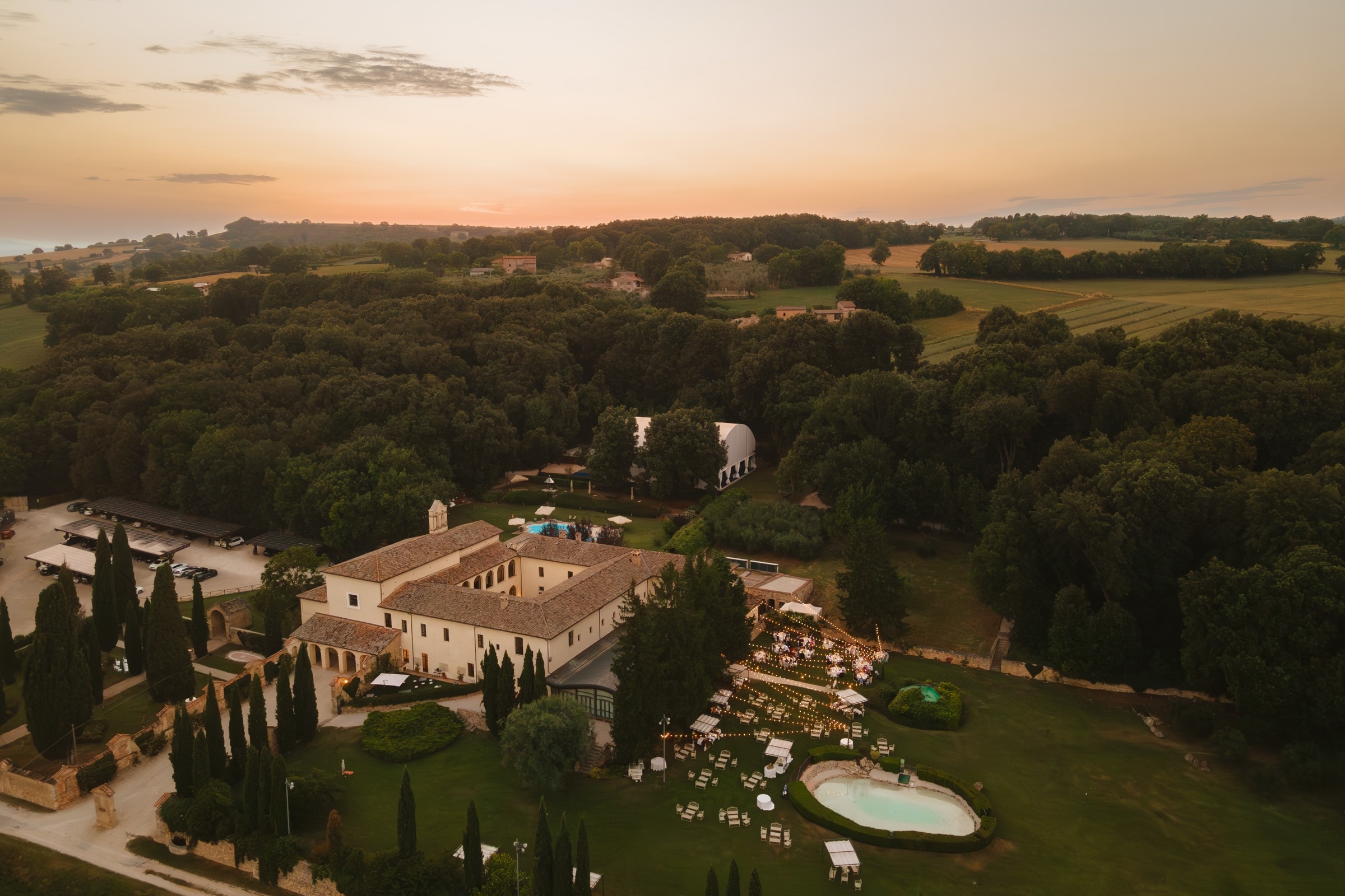 An Aerial View of the Wedding Reception at Sunset, San Pietro sopra le Acque