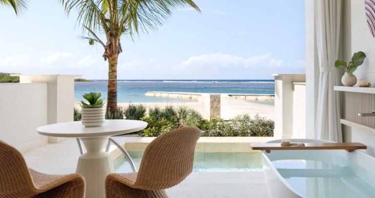 Beachfront suite terrace with a private pool and sea views, Sandals Royal Caribbean Resort and Private Island