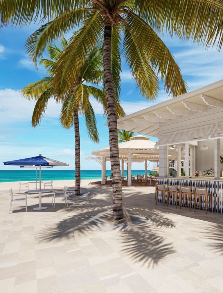 A beach bar under palms, Sandals Royal Caribbean Resort and Private Island