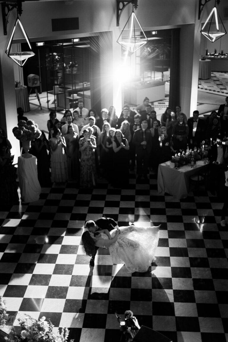 First dance on a black and white chequered floor, Anantara Grand Hotel Krasnapolsky, Amsterdam, Sante Weddings