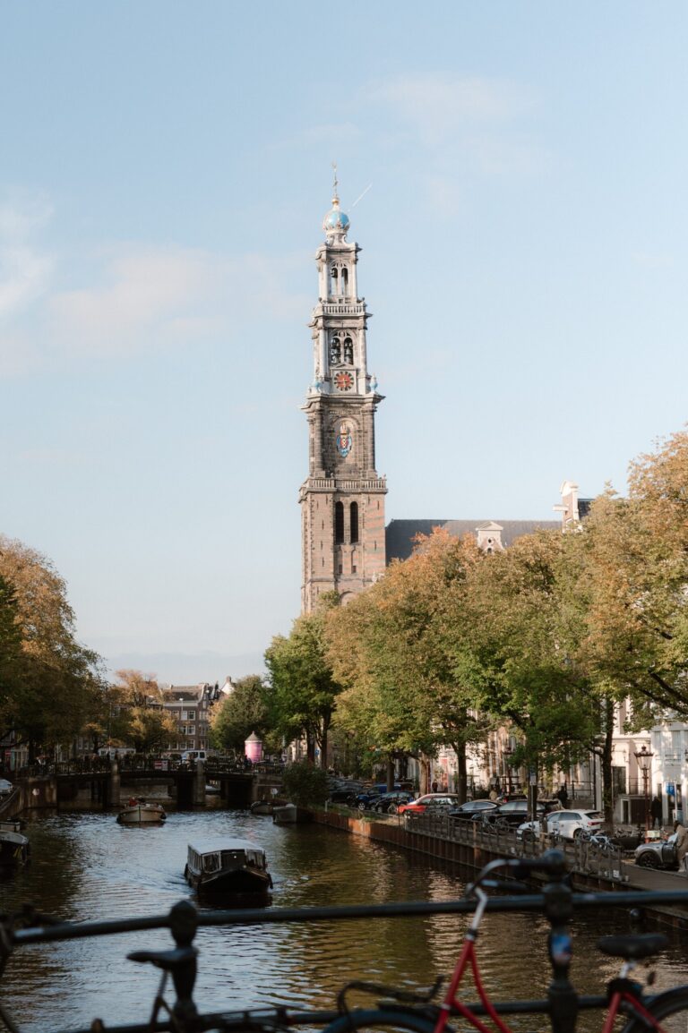 Westerkerk tower above an Amsterdam canal, Sante Weddings