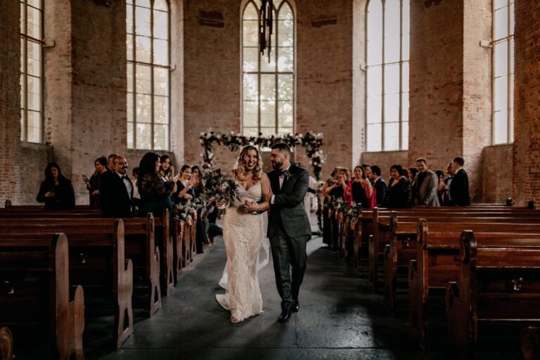 Bride and her father arriving up the aisle, Sarah Linow