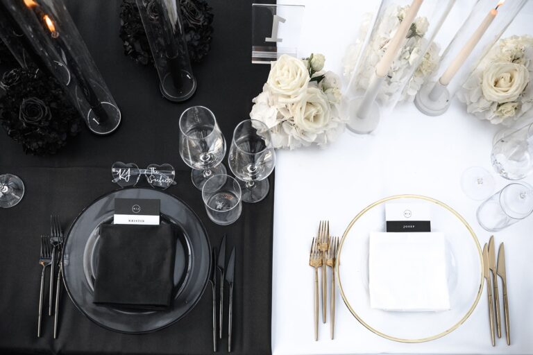 Black and white place setting, tableware detail, Sarah Linow