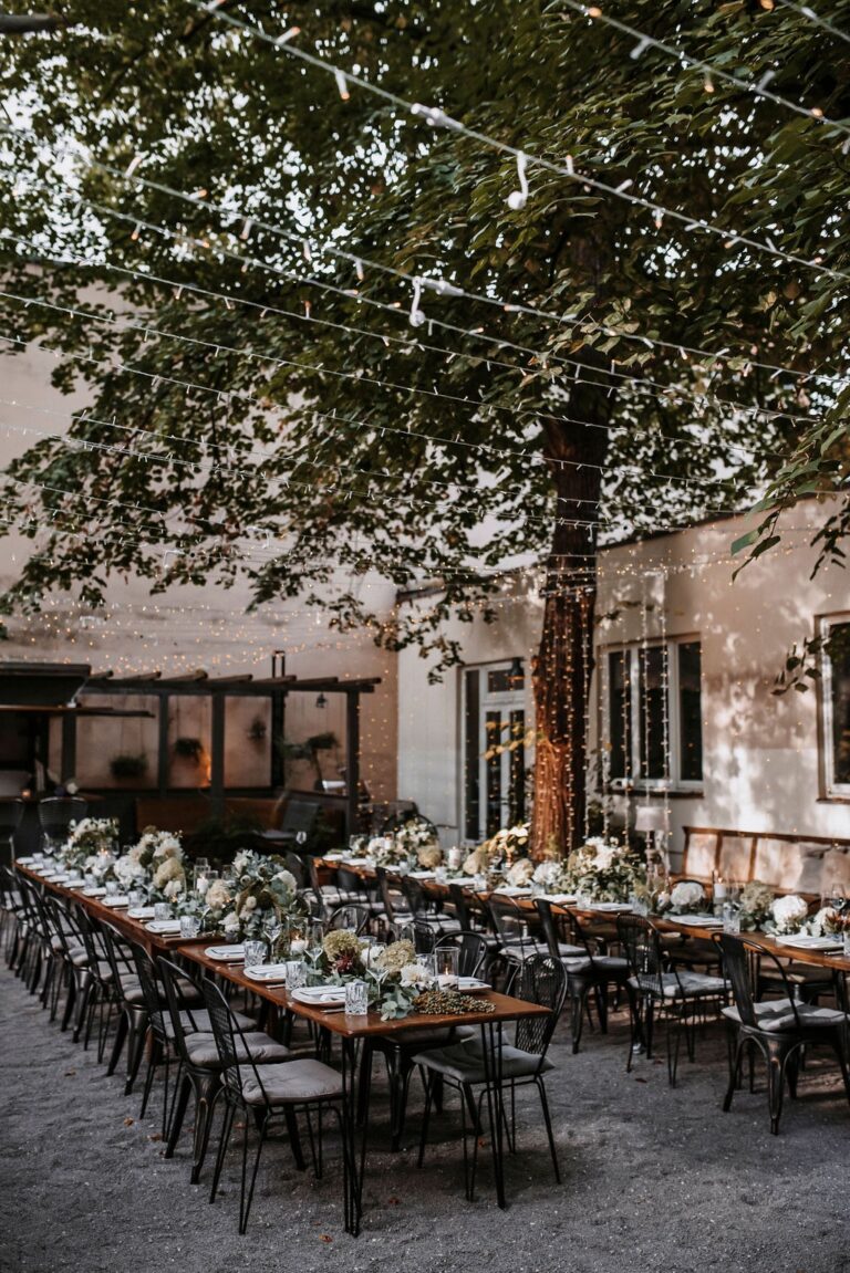 Courtyard dinner under string lights, Berlin, Sarah Linow