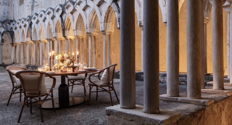 Say Yes In Italy: A candlelit table in a cloister