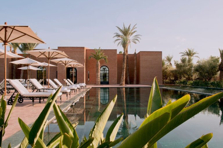 Poolside loungers and parasols, Selman Marrakech