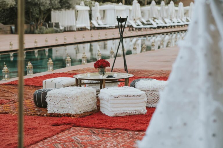 Poolside lounge seating for a reception, Selman Marrakech