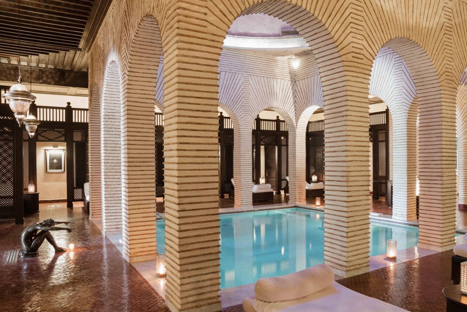The heated indoor pool at the Chenot Spa