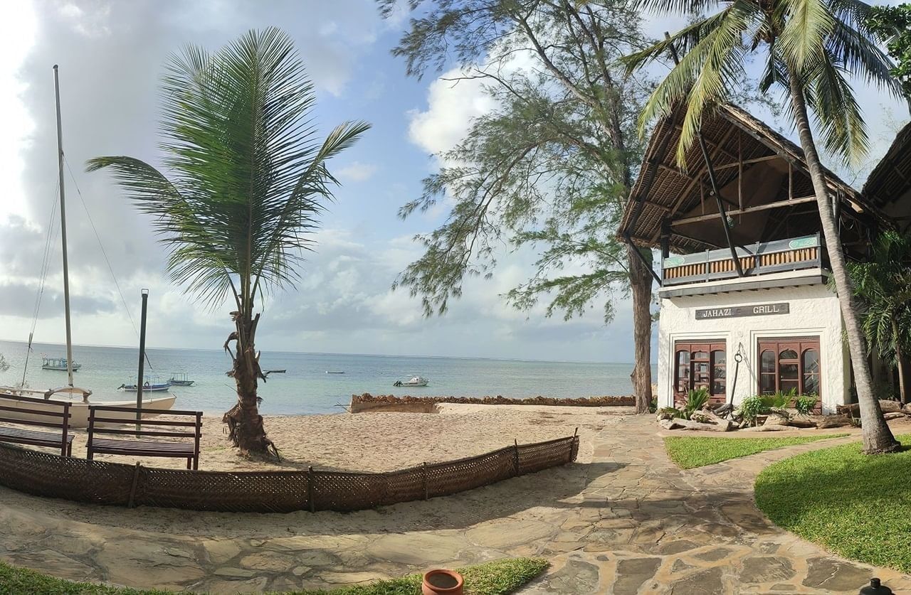 The Jahazi Grill building beside the beach, Serena Beach Resort & Spa
