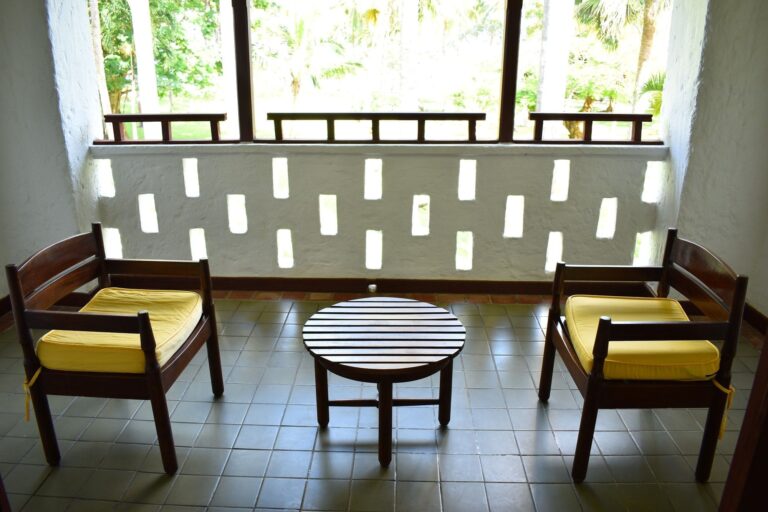 Balcony seating of a Deluxe Queen Garden View room, Serena Beach Resort & Spa