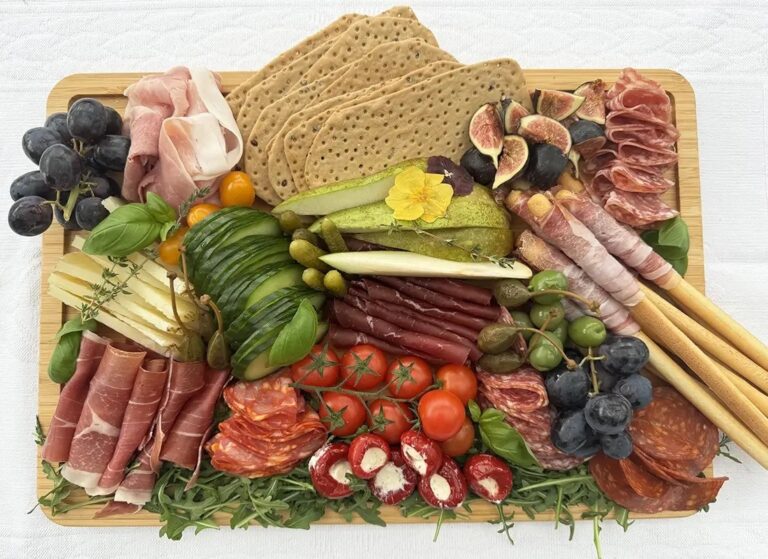 Charcuterie grazing board with cured meats, figs and breadsticks, Serendipity Street