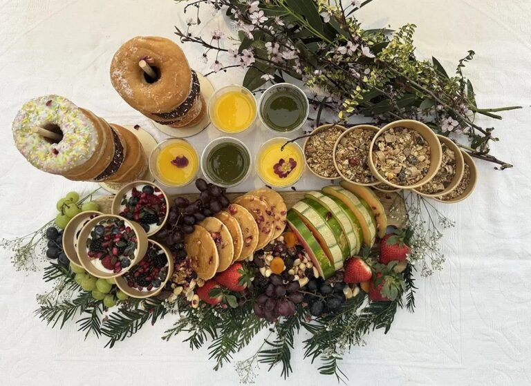 Breakfast grazing board with bagels, fruit and pastries, Serendipity Street