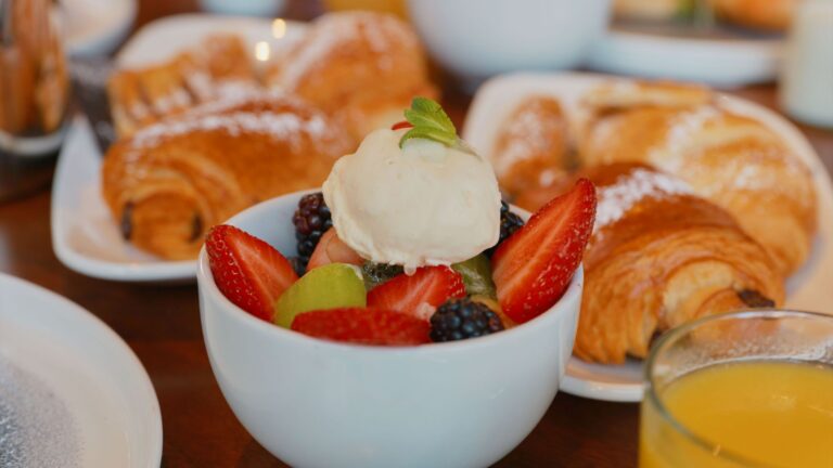 Pastries, fruit and orange juice, Sheraton Grand Hotel & Spa, Edinburgh