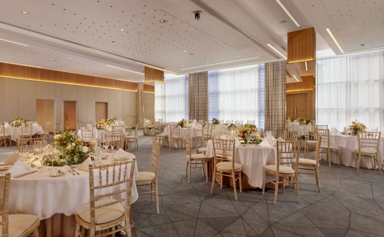 One Space laid for a wedding reception, Sheraton Grand Hotel & Spa, Edinburgh