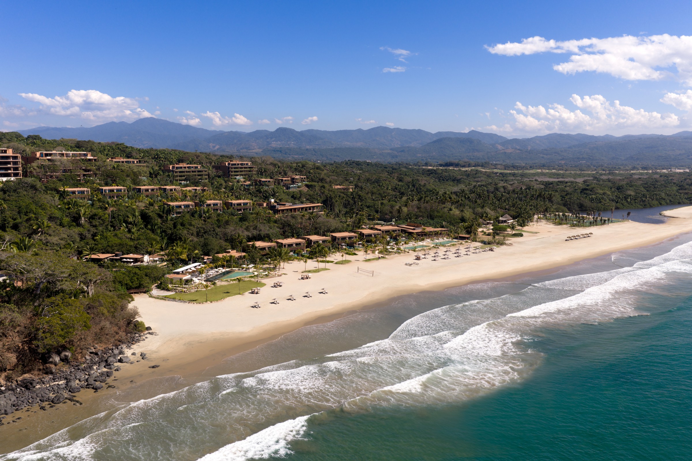 Resort and long beach seen from above, Siari Riviera Nayarit, a Ritz-Carlton Reserve