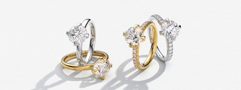 Diamond engagement and wedding rings in yellow and white gold, Sif Jakobs