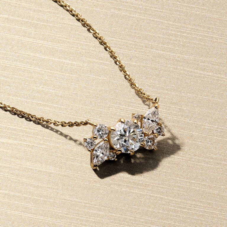 Diamond cluster pendant necklace on a gold chain, Sif Jakobs