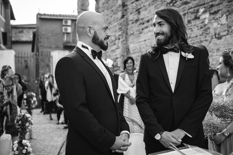 Two grooms at their civil union at the Temple of Vesta, Tivoli, Silvia Cleri Photography