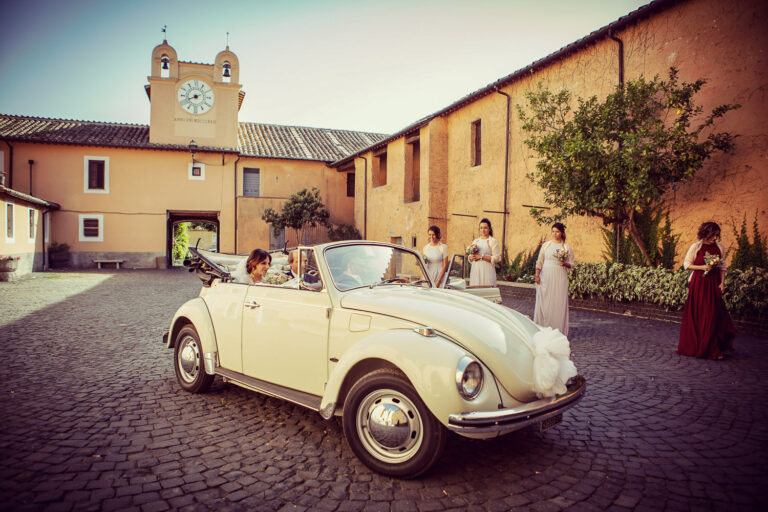 A convertible Beetle in the courtyard of Tenuta Dell'Olmo in the Roman countryside, Silvia Cleri Photography