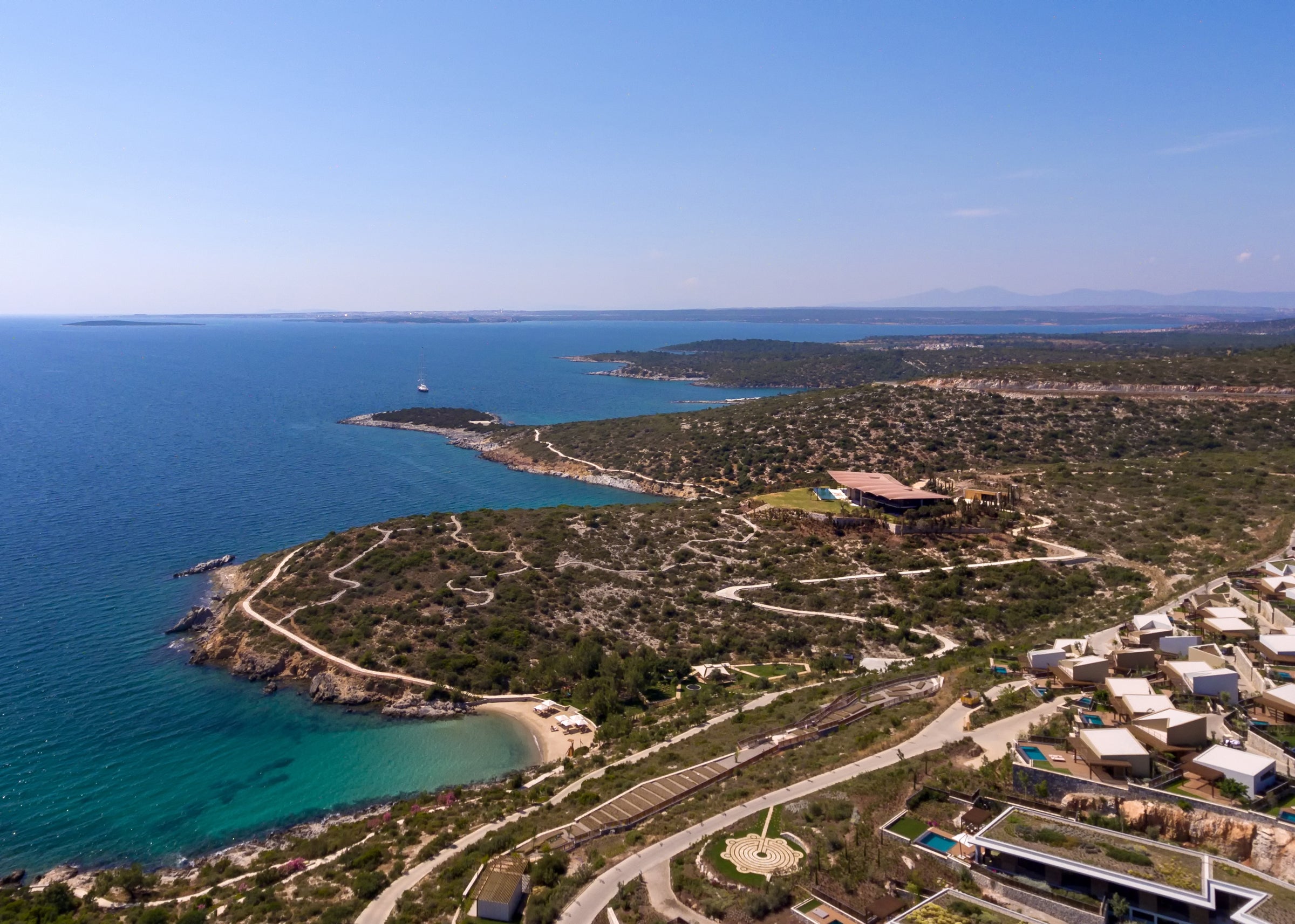The peninsula and its coves seen from above, Six Senses Kaplankaya