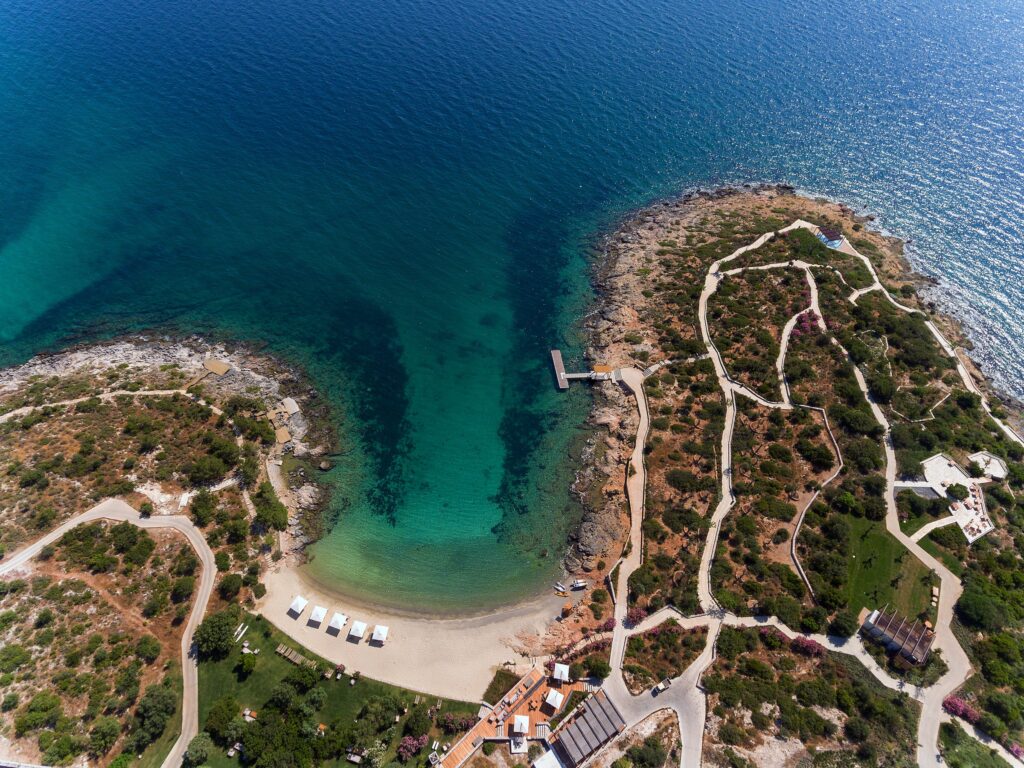 Orta Bay beach between two rocky peninsulas, Six Senses Kaplankaya
