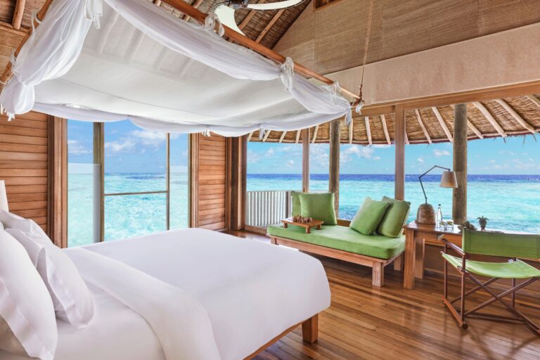 Ocean Water Villa bedroom, Six Senses Laamu