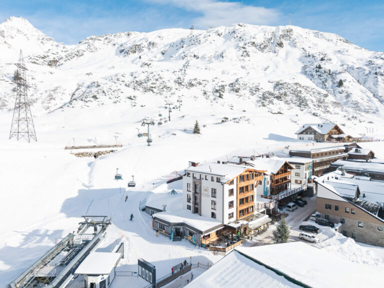 Aerial view of the hotel and chairlift station, Ski Hotel Maiensee
