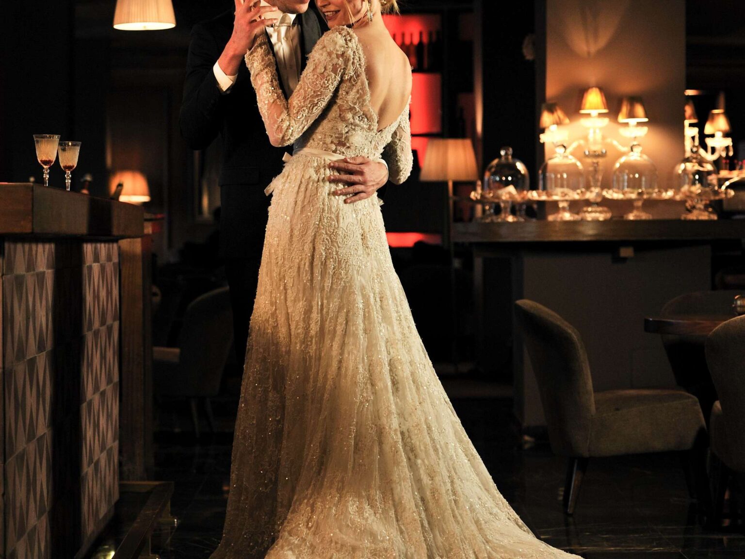The bride and groom at the hotel