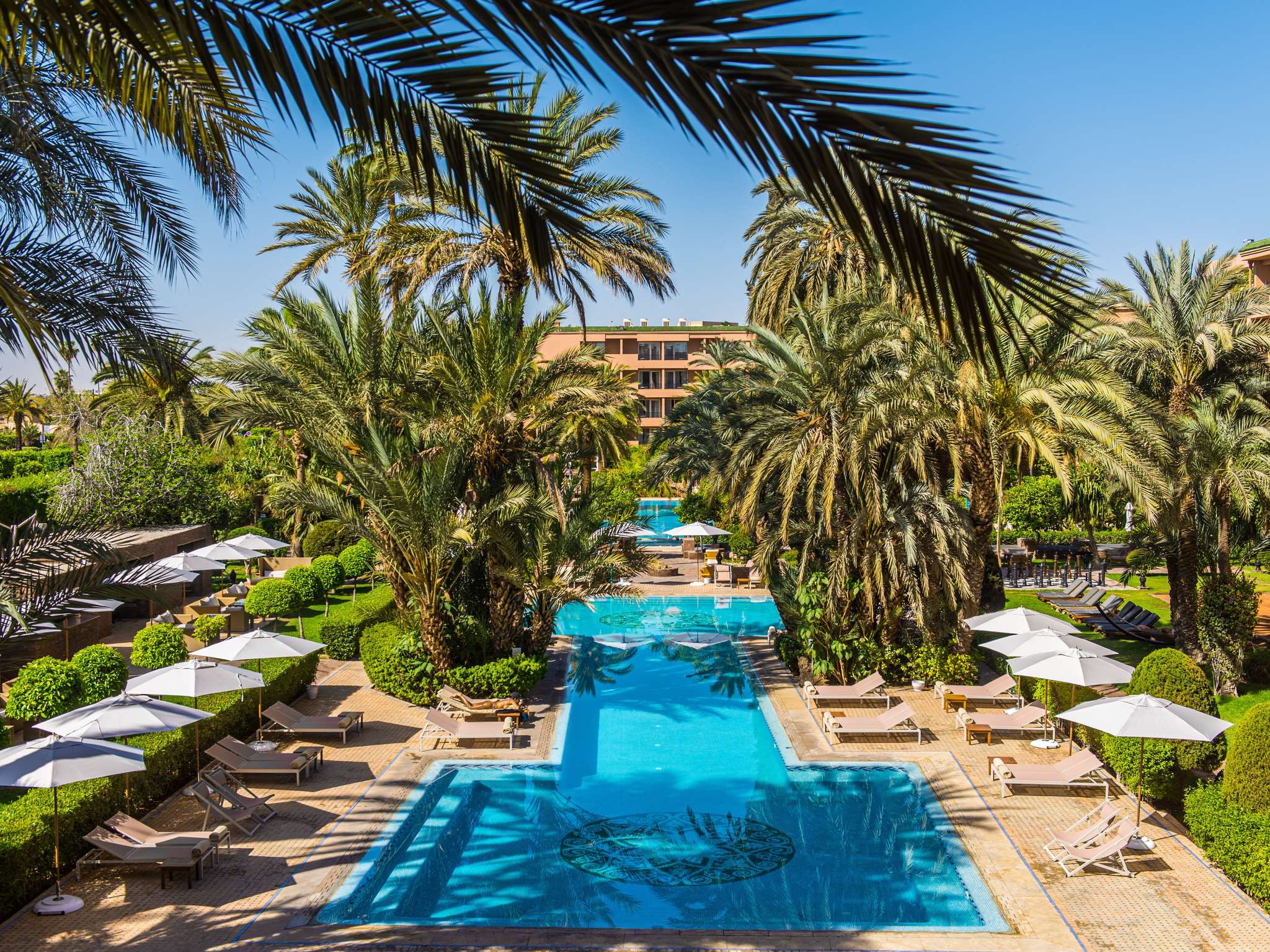 Gardens and pool seen from above, Sofitel Marrakech Lounge and Spa