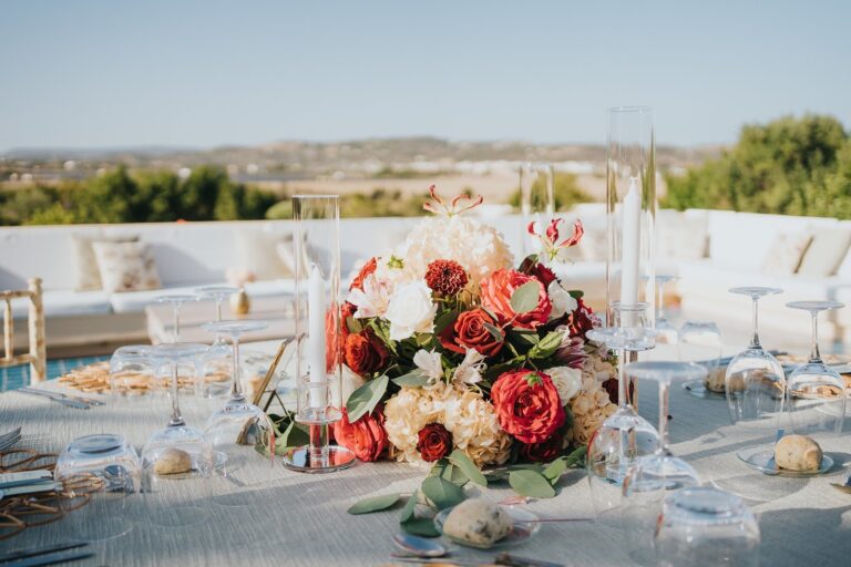 Theatre Terrace tables with floral centrepieces, Solar do Paço Algarve