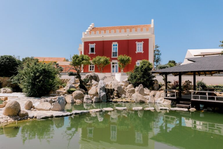 The Japanese garden pond with the Palace beyond, Solar do Paço Algarve
