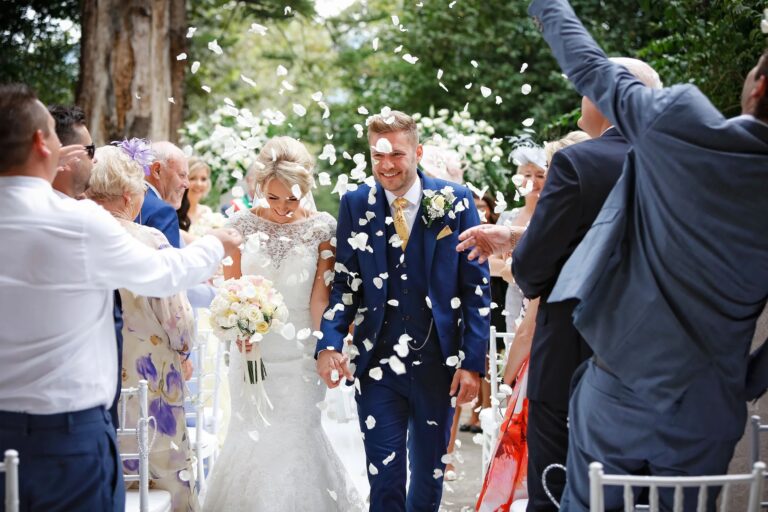 Confetti exit after a civil ceremony at the Museo Correale, Sorrento, Sophisticated Weddings