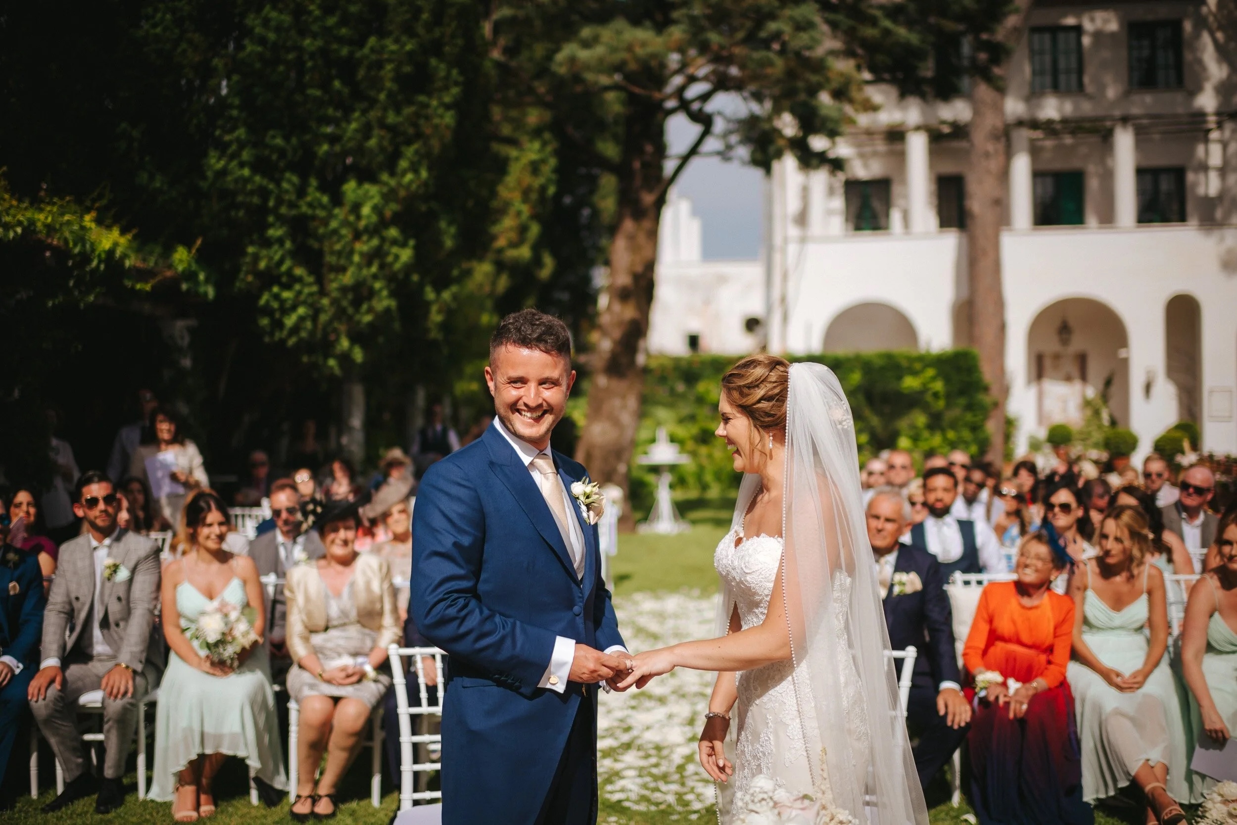 Exchanging rings in the garden at Villa Eva, Ravello, Sophisticated Weddings