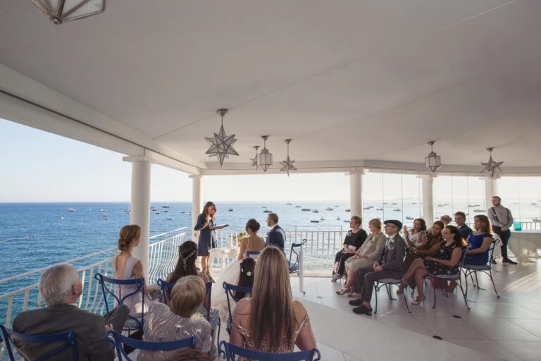 Small ceremony on the covered sea terrace at Rada, Positano, Sophisticated Weddings