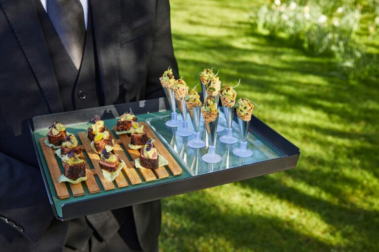 Canapes served on the lawn, Sopwell House