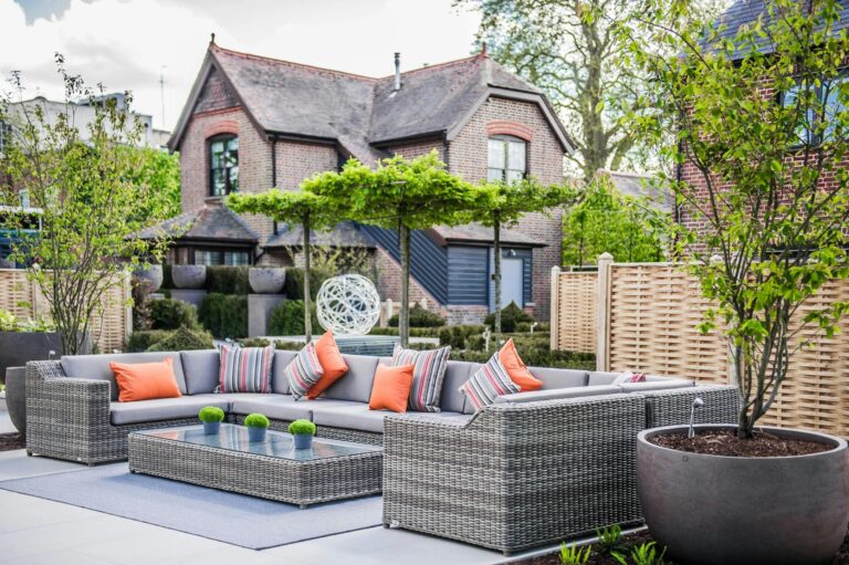 Outdoor seating on a garden terrace, Sopwell House
