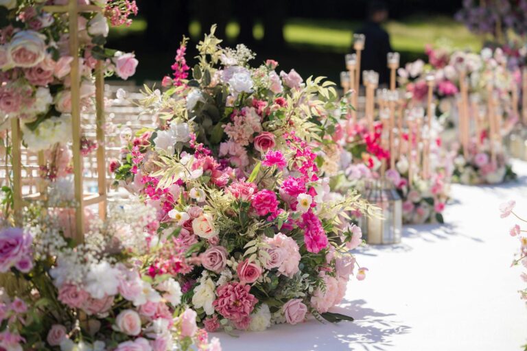 Floral table arrangements for a wedding, Sopwell House