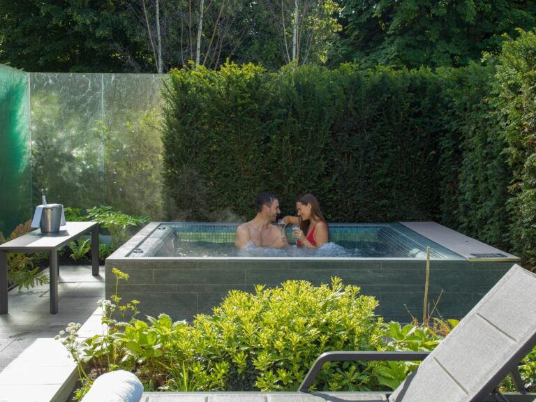 A hot tub in a screened garden, Sopwell House