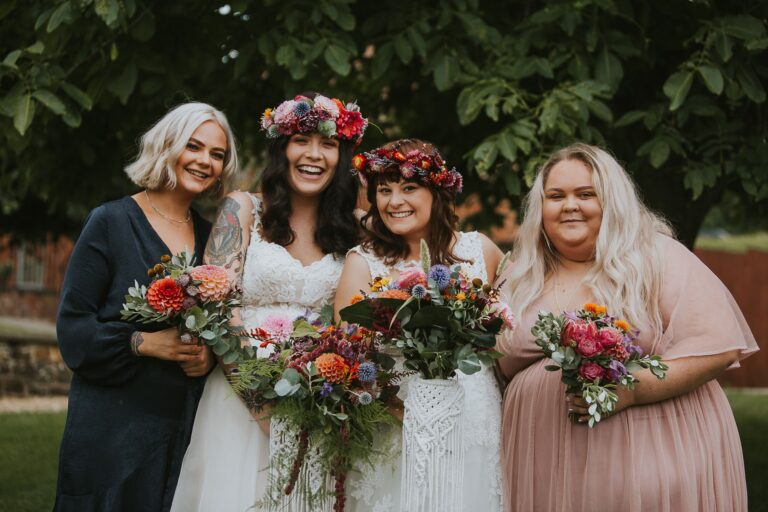 Flower crowns of red and coral, a garden celebration, Sorcha Herbert Flowers